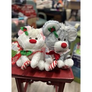 Fisher Price Puffalumps Mouse Plush Christmas 8036 Candy Cane Girl 8016